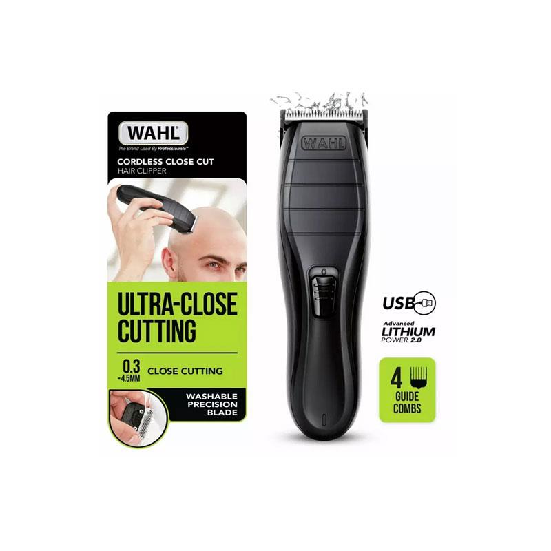 Wahl Cordless Close Cut Hair Clipper Kit Ultra-Close Cutting Blade 3 Attachment Combs Black