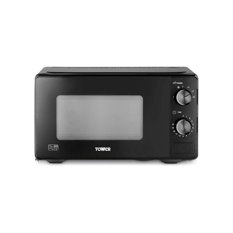 Tower Manual Microwave 20 Litres 800W With Dial Controls 5 Power Levels Defrost Function 30 Minute Timer Black Main image