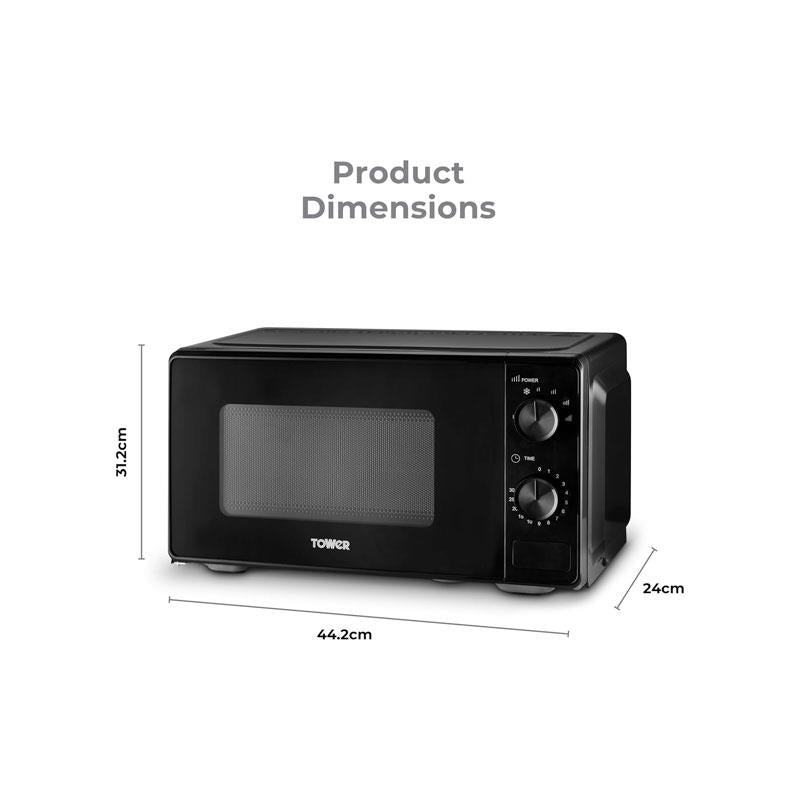 Tower Manual Microwave 20 Litres 800W With Dial Controls 5 Power Levels Defrost Function 30 Minute Timer Black Secondary image