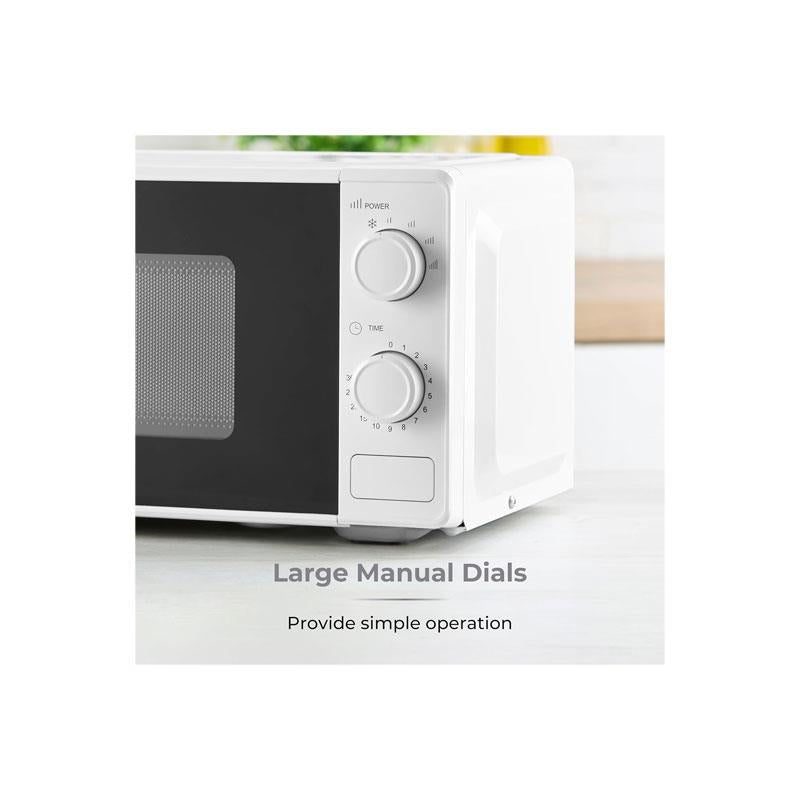Tower Manual Microwave 20 Litres 800W With Dial Controls 5 Power Levels Defrost Function 30 Minute Timer White