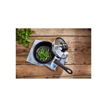 Judge Vista Draining Saucepan 20cm/3 Litre With Shatterproof Glass Strain And Pour Lid Non-Stick Large Polished Stainless Steel Silver