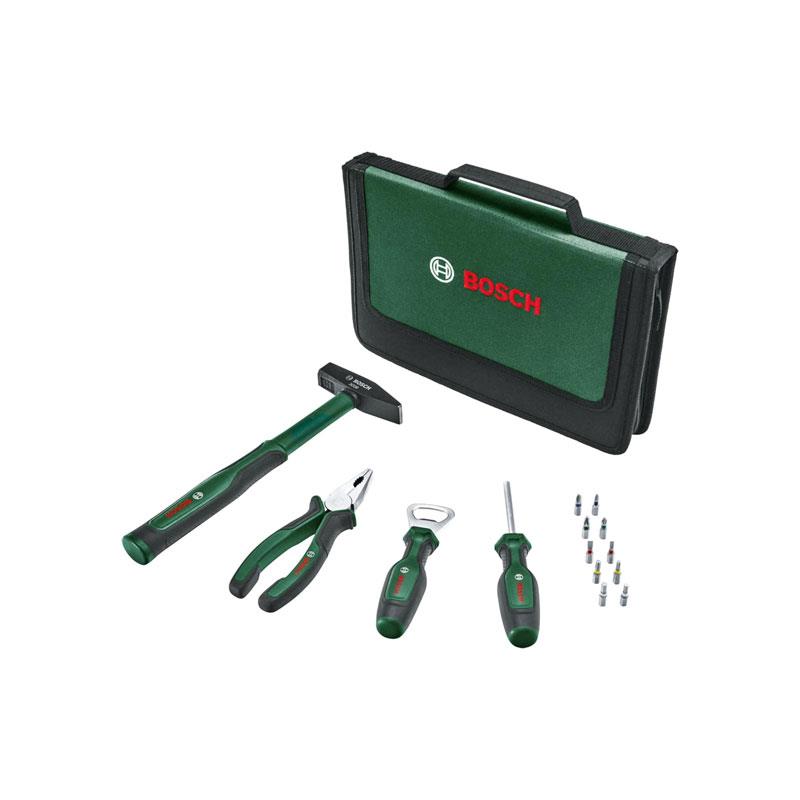Bosch Easy Starter Hand Tool Set Starter Tool Kit Combination Pliers Screwdriver Bottle Opener Hammer 10 Bits 14 Piece Main image