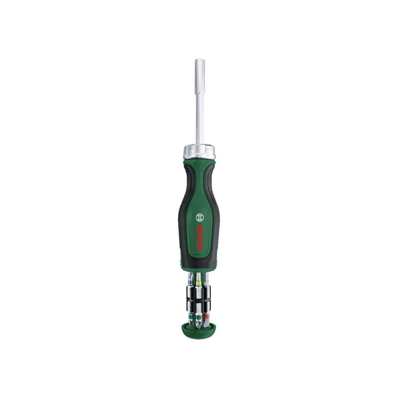 Bosch Hand Tools Bit Ratchet Screwdriver With 12 Bits 50 Nm Magnetic Tip Soft Grip Green Main image