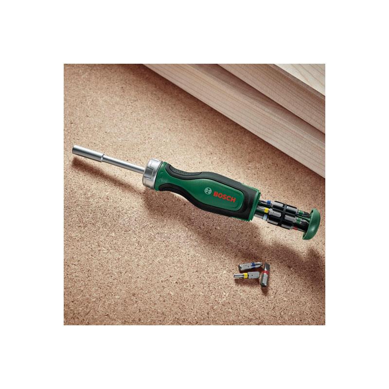 Bosch Hand Tools Bit Ratchet Screwdriver With 12 Bits 50 Nm Magnetic Tip Soft Grip Green Secondary image