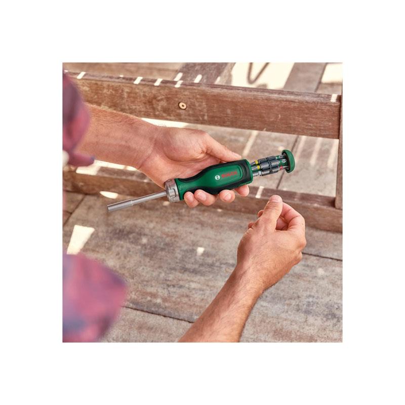 Bosch Hand Tools Bit Ratchet Screwdriver With 12 Bits 50 Nm Magnetic Tip Soft Grip Green