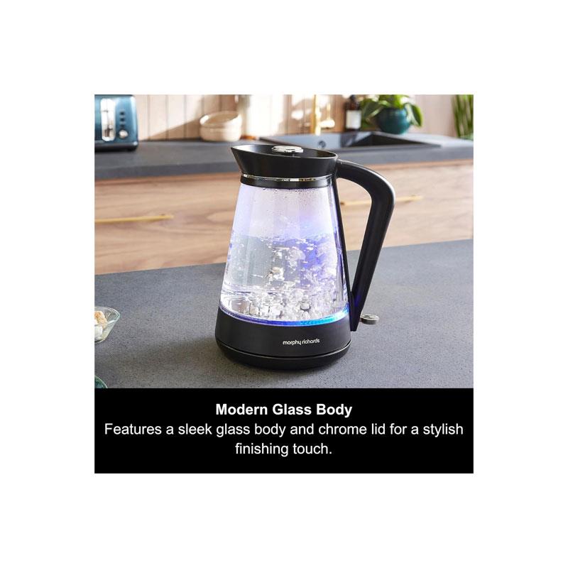 Morphy Richards Glass Electric Jug Kettle Illuminated Blue Light Indicator Rapid Boil 3000W 1.7 Litre Clear