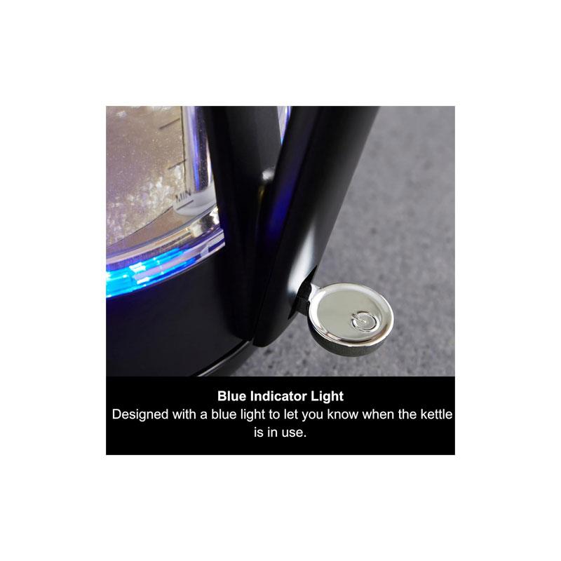 Morphy Richards Glass Electric Jug Kettle Illuminated Blue Light Indicator Rapid Boil 3000W 1.7 Litre Clear