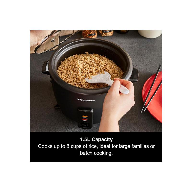 Morphy Richards Rice Cooker And Steamer Automatic Cooking Non-stick Aluminum Inner Pot Glass Lid 500W 8 Cups 1.5 Litre Black Secondary image