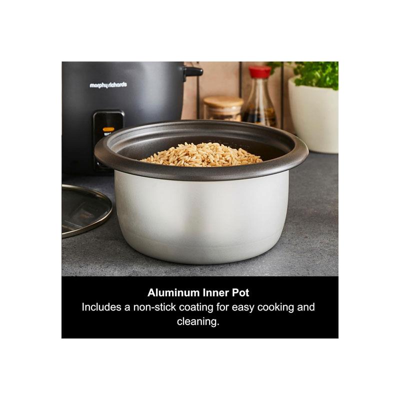 Morphy Richards Rice Cooker And Steamer Automatic Cooking Non-stick Aluminum Inner Pot Glass Lid 500W 8 Cups 1.5 Litre Black