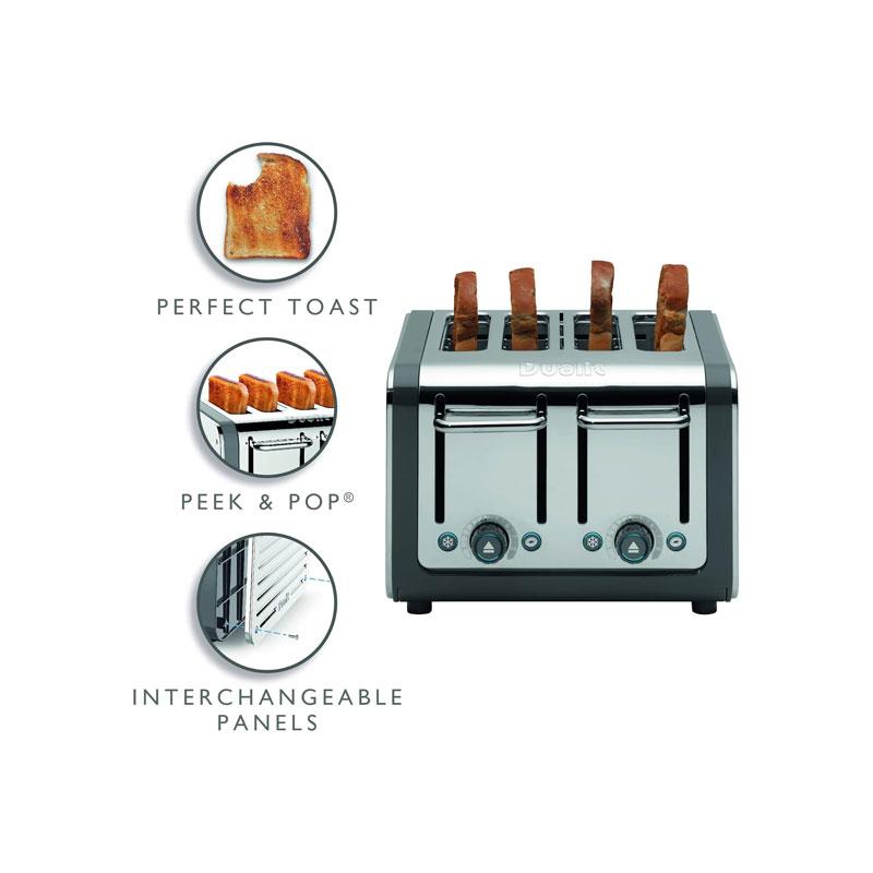 Dualit Architect 4 Slice Toaster Polished Stainless Steel Extra-Wide 36mm Slots 2250W Grey