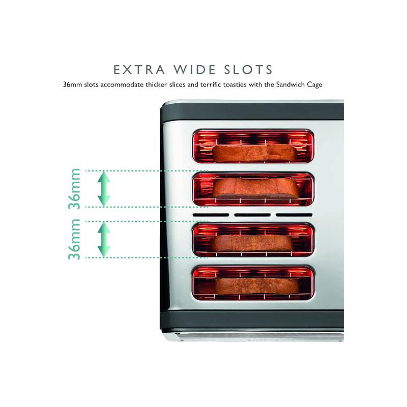 Dualit Architect 4 Slice Toaster Polished Stainless Steel Extra-Wide 36mm Slots 2250W Grey