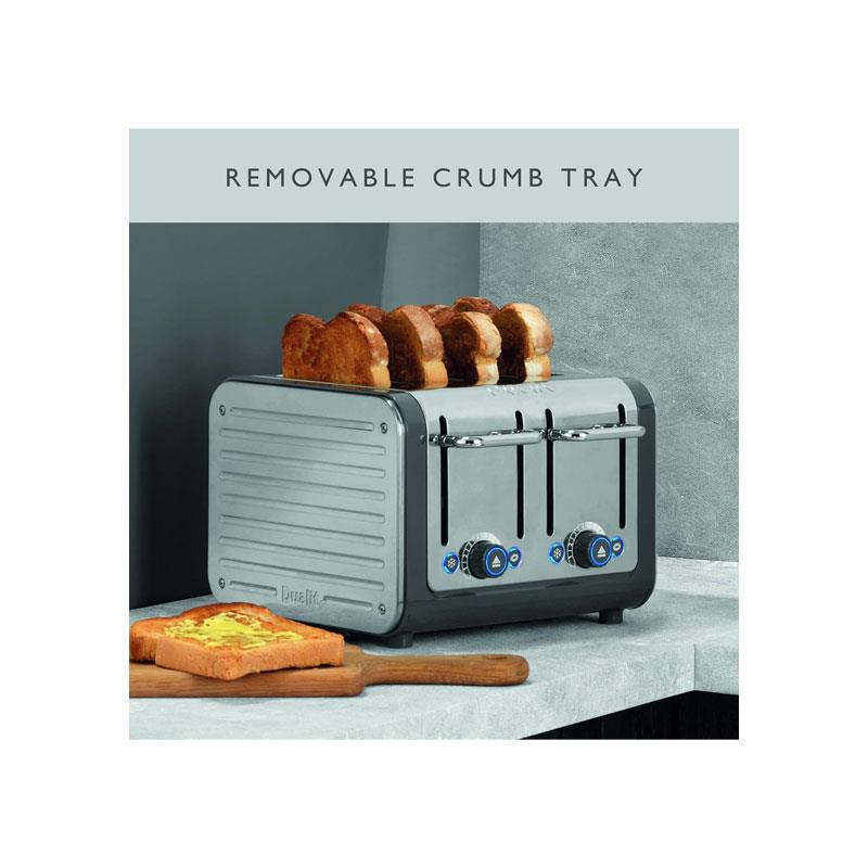 Dualit Architect 4 Slice Toaster Polished Stainless Steel Extra-Wide 36mm Slots 2250W Grey
