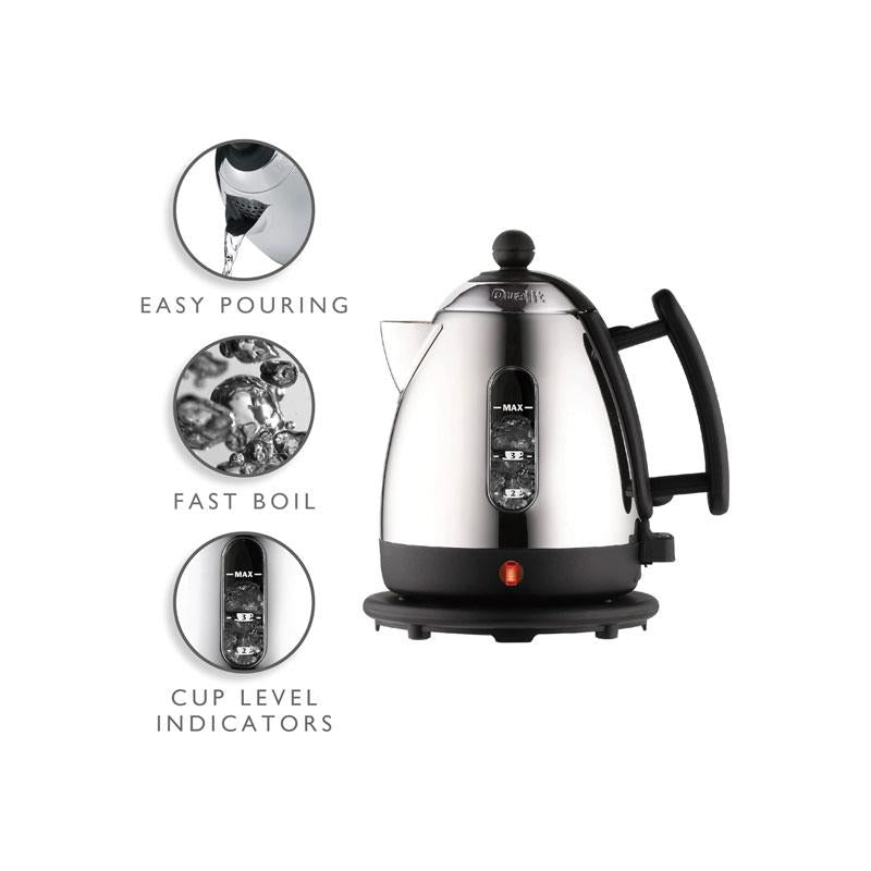 Dualit Mini Lite Electric Jug Kettle Fast Boiling Polished Stainless Steel High Gloss Finish 2000W 1 Litre Silver/Black