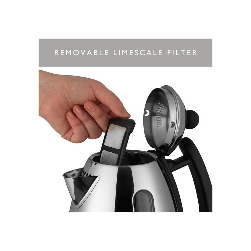 Dualit Mini Lite Electric Jug Kettle Fast Boiling Polished Stainless Steel High Gloss Finish 2000W 1 Litre Silver/Black
