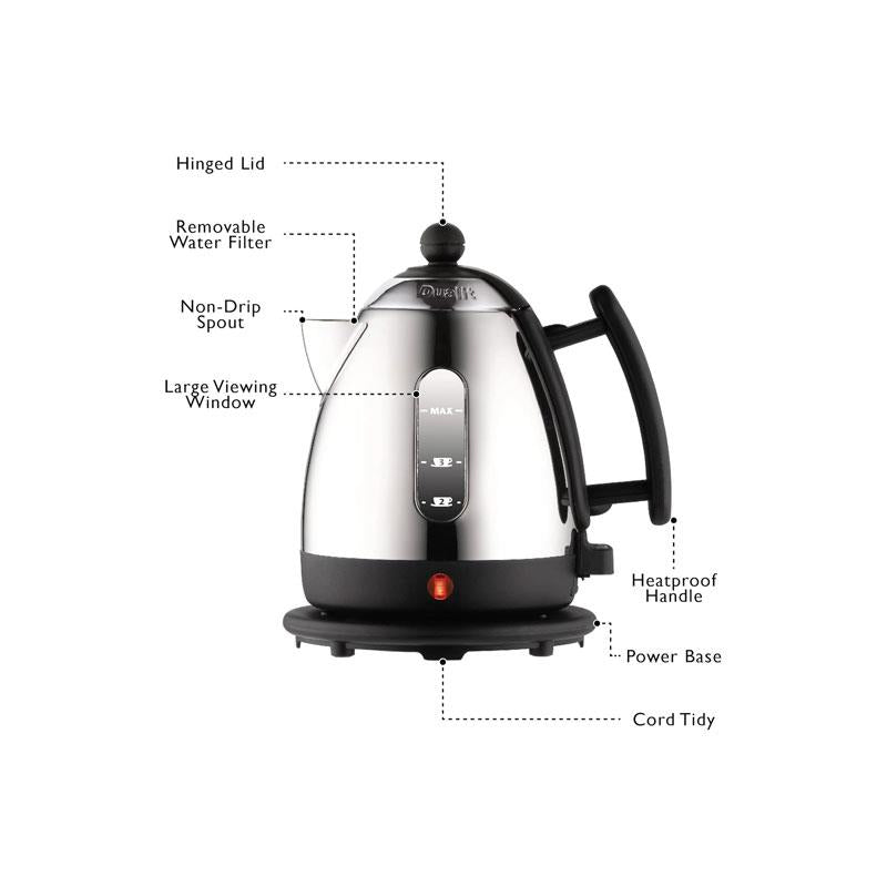 Dualit Mini Lite Electric Jug Kettle Fast Boiling Polished Stainless Steel High Gloss Finish 2000W 1 Litre Silver/Black