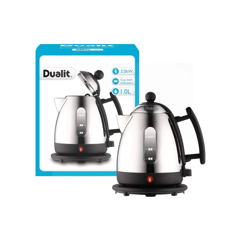 Dualit Mini Lite Electric Jug Kettle Fast Boiling Polished Stainless Steel High Gloss Finish 2000W 1 Litre Silver/Black