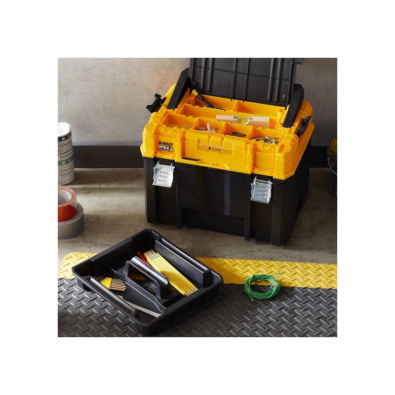 Dewalt Deep TSTAK 2.0 Organiser Storage Box Tote Tray Long Handle Black/Yellow