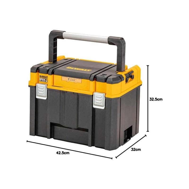 Dewalt Deep TSTAK 2.0 Organiser Storage Box Tote Tray Long Handle Black/Yellow