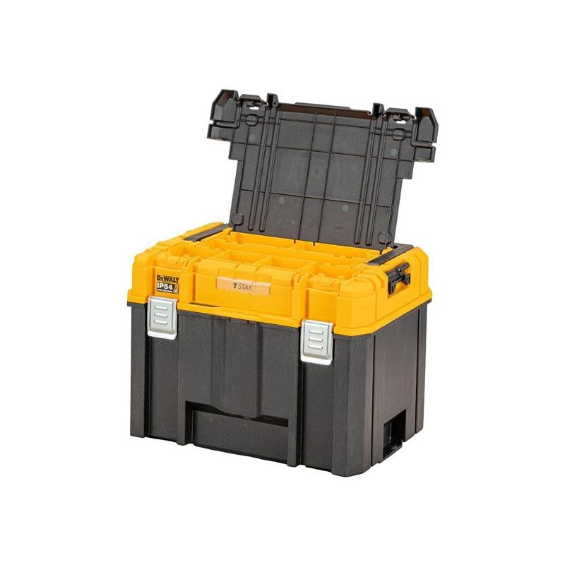 Dewalt Deep TSTAK 2.0 Organiser Storage Box Tote Tray Long Handle Black/Yellow