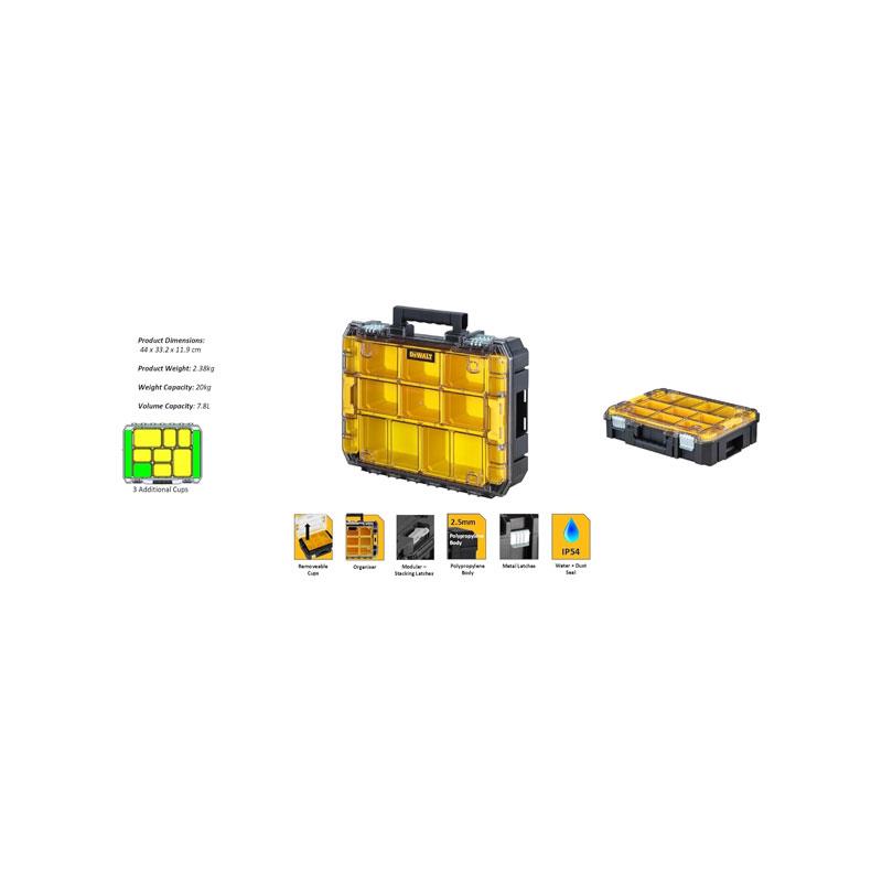 Dewalt TSTAK Watersealed Stackable Tool Fixing Organiser Case Tool Organiser Box Black/Yellow
