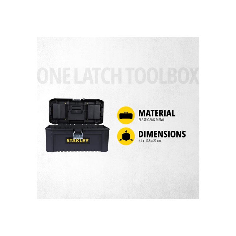 Stanley 16 Inch Basic Toolbox With Organiser Top Essential Tool Box Durable Storage Solution Removable Tote Tray Black/Yellow
