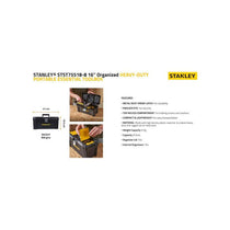 Stanley 16 Inch Basic Toolbox With Organiser Top Essential Tool Box Durable Storage Solution Removable Tote Tray Black/Yellow