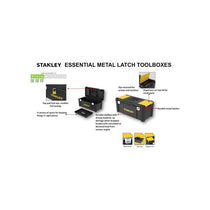Stanley 16 Inch Basic Toolbox With Organiser Top Essential Tool Box Durable Storage Solution Removable Tote Tray Black/Yellow