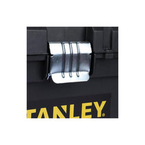 Stanley 16 Inch Basic Toolbox With Organiser Top Essential Tool Box Durable Storage Solution Removable Tote Tray Black/Yellow