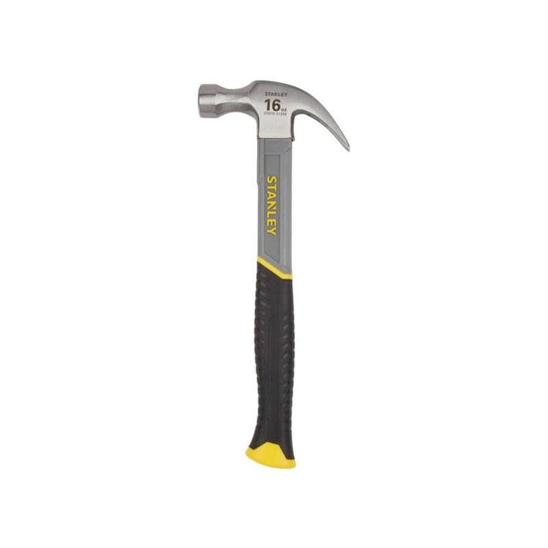 Stanley Fibreglass Claw Hammer 16oz Bi-Material Grip For Comfort And Anti-Slip Black/Stainless Main image