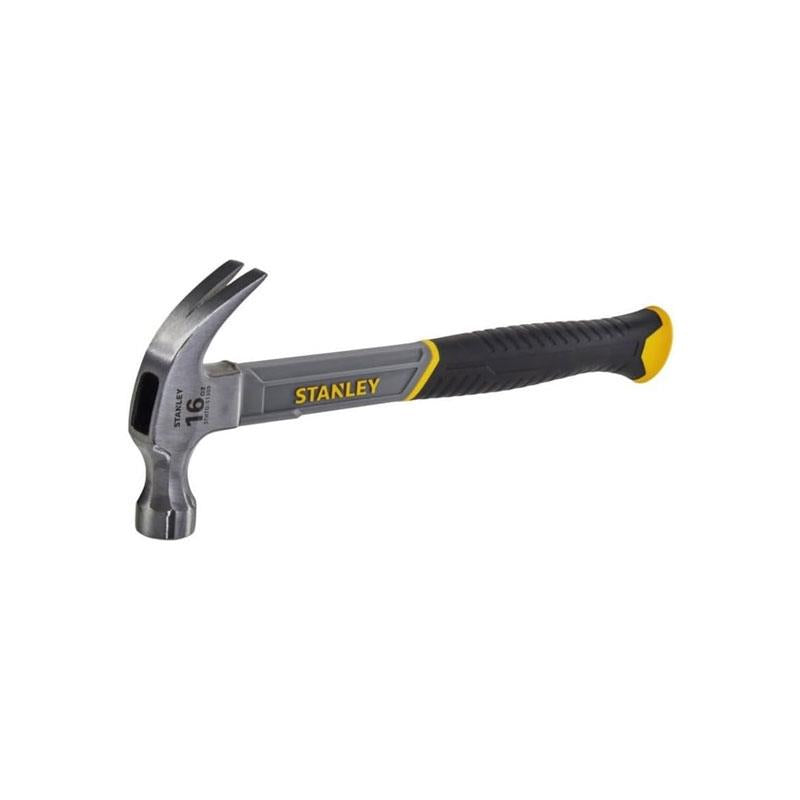 Stanley Fibreglass Claw Hammer 16oz Bi-Material Grip For Comfort And Anti-Slip Black/Stainless