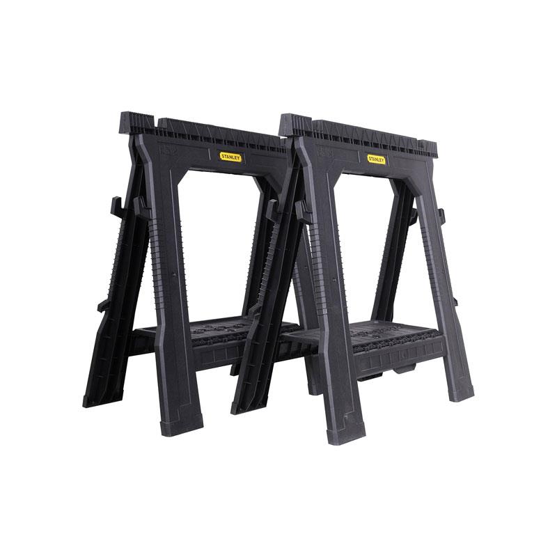 Stanley Folding Workbench Saw Horses Twin Pack Ultra Cvompact Folds Flat Up To 450kg Max Load Capacity Black