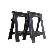 Stanley Folding Workbench Saw Horses Twin Pack Ultra Cvompact Folds Flat Up To 450kg Max Load Capacity Black