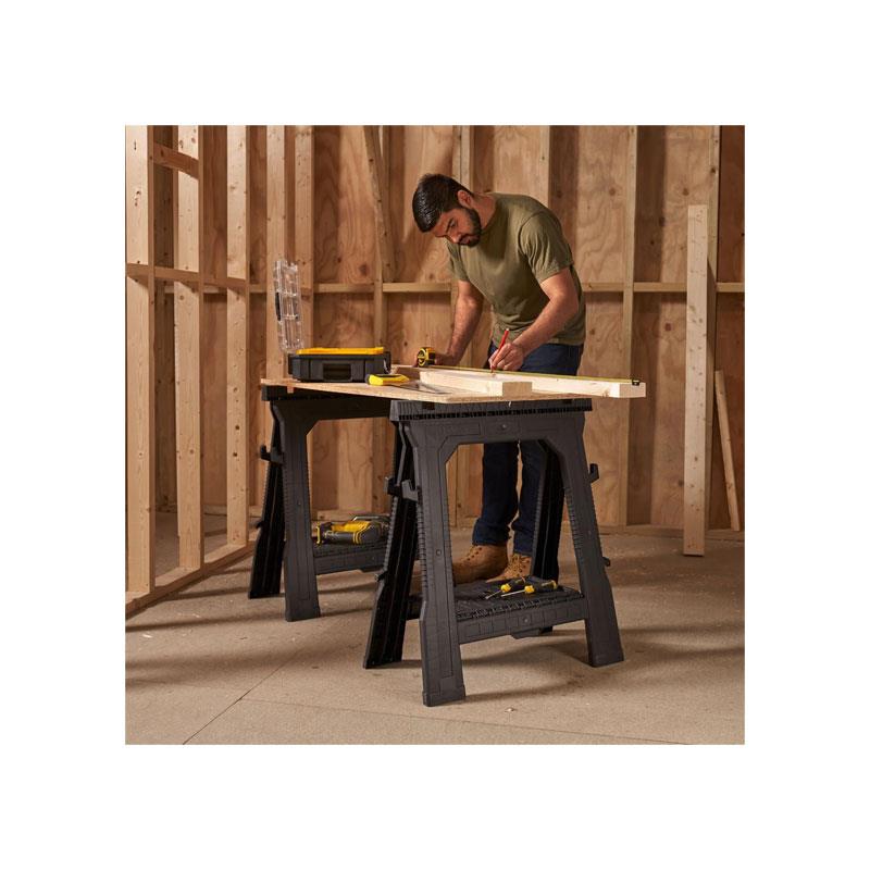 Stanley Folding Workbench Saw Horses Twin Pack Ultra Cvompact Folds Flat Up To 450kg Max Load Capacity Black