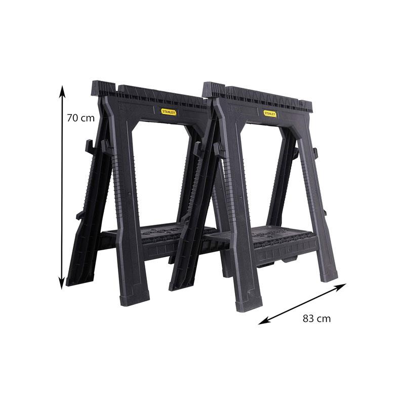 Stanley Folding Workbench Saw Horses Twin Pack Ultra Cvompact Folds Flat Up To 450kg Max Load Capacity Black