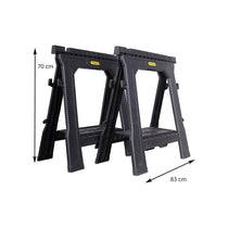 Stanley Folding Workbench Saw Horses Twin Pack Ultra Cvompact Folds Flat Up To 450kg Max Load Capacity Black