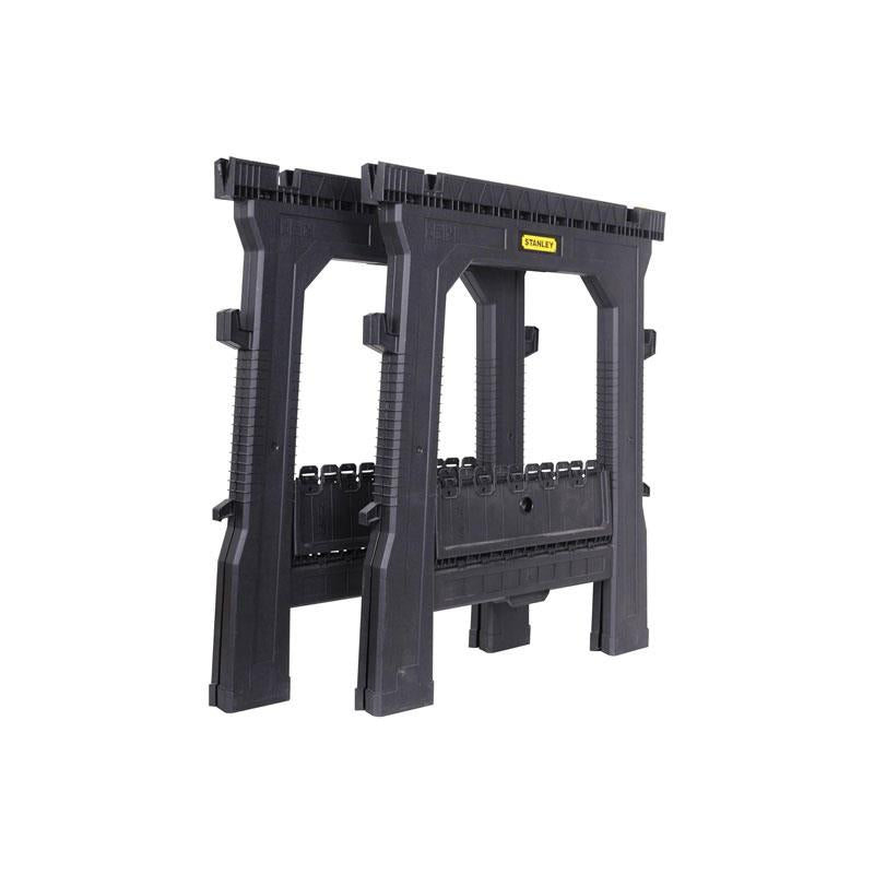 Stanley Folding Workbench Saw Horses Twin Pack Ultra Cvompact Folds Flat Up To 450kg Max Load Capacity Black
