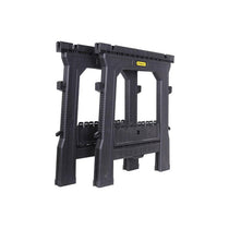 Stanley Folding Workbench Saw Horses Twin Pack Ultra Cvompact Folds Flat Up To 450kg Max Load Capacity Black