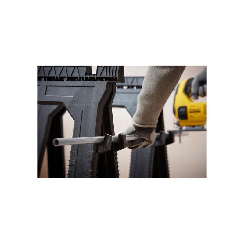 Stanley Folding Workbench Saw Horses Twin Pack Ultra Cvompact Folds Flat Up To 450kg Max Load Capacity Black