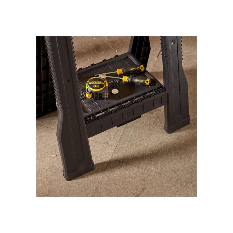 Stanley Folding Workbench Saw Horses Twin Pack Ultra Cvompact Folds Flat Up To 450kg Max Load Capacity Black