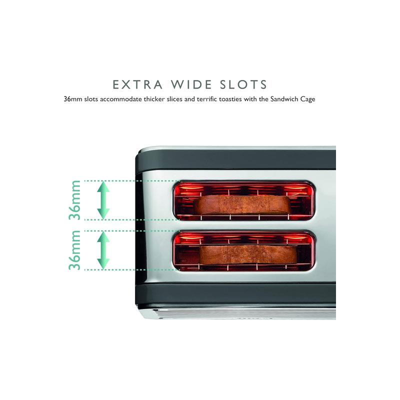 Dualit Architect 2 Slice Toaster Stainless Steel Trim Extra-Wide Slots 1200W Grey