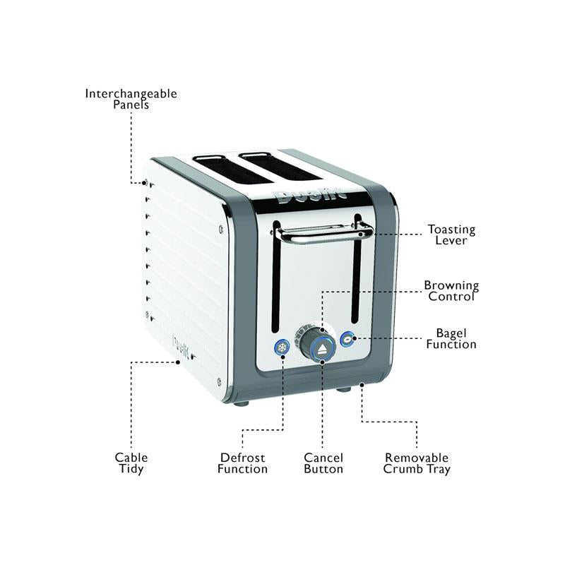Dualit Architect 2 Slice Toaster Stainless Steel Trim Extra-Wide Slots 1200W Grey