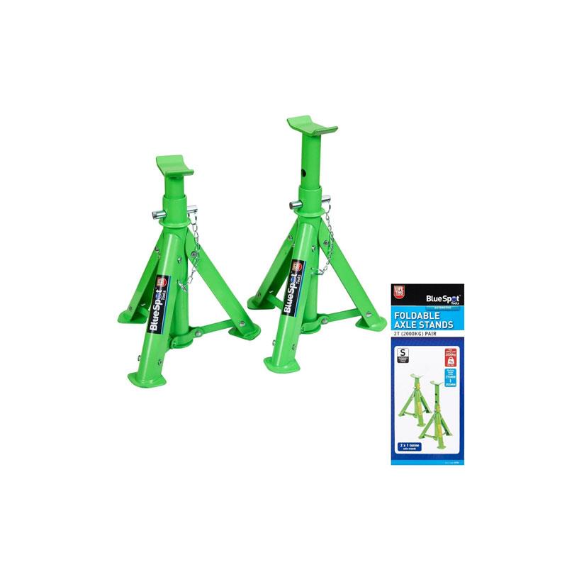 Blue Spot Tools 2T (2000KG) Pair Foldable Axle Stands Green