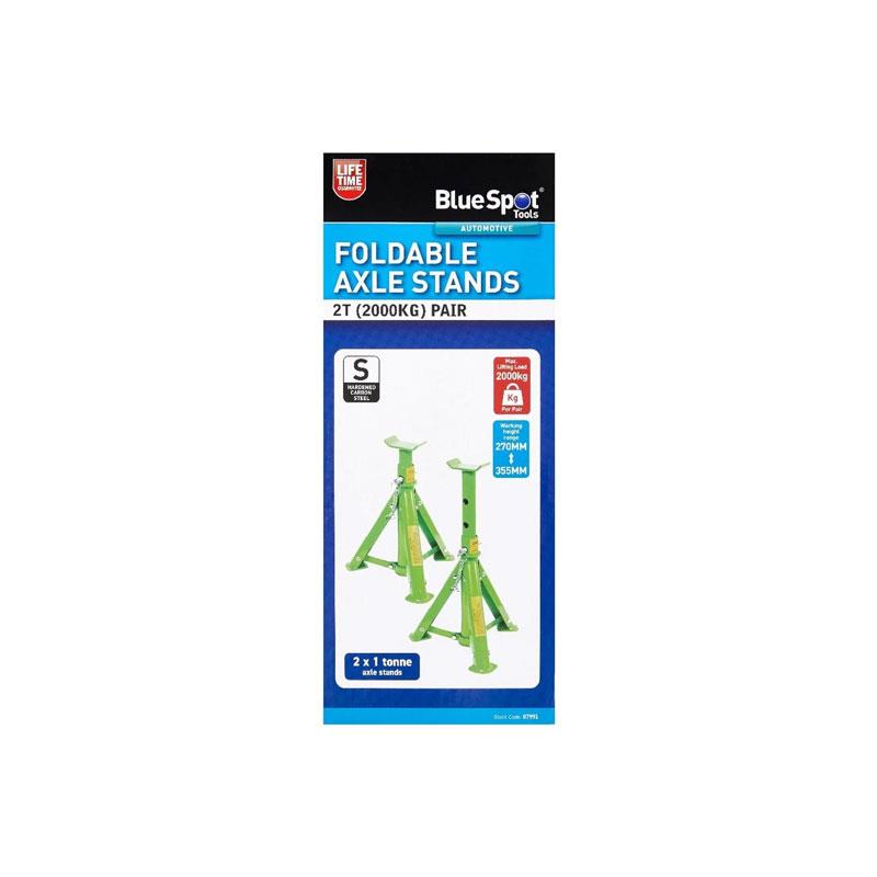 Blue Spot Tools 2T (2000KG) Pair Foldable Axle Stands Green