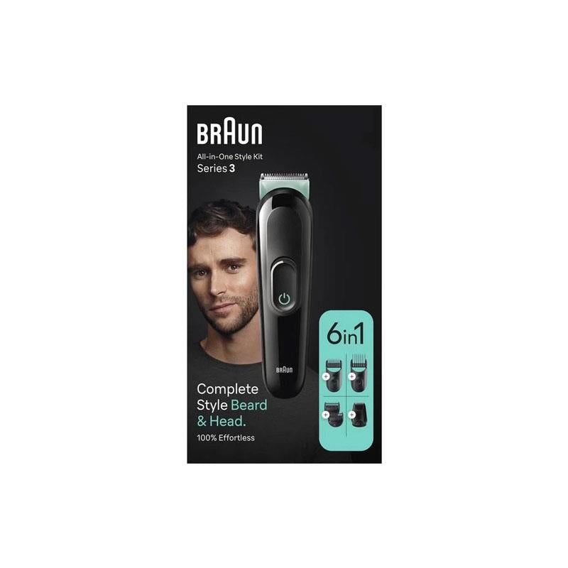 Braun Series 3 6-In-1 All-In-One Style Kit Beard Trimmer Hair Clippers And Face Grooming Kit 50min Runtime Black/Green Secondary image