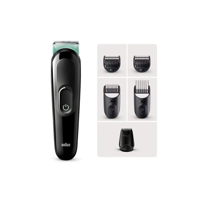 Braun Series 3 6-In-1 All-In-One Style Kit Beard Trimmer Hair Clippers And Face Grooming Kit 50min Runtime Black/Green
