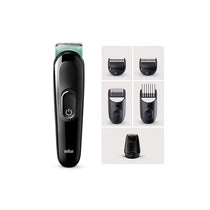 Braun Series 3 6-In-1 All-In-One Style Kit Beard Trimmer Hair Clippers And Face Grooming Kit 50min Runtime Black/Green