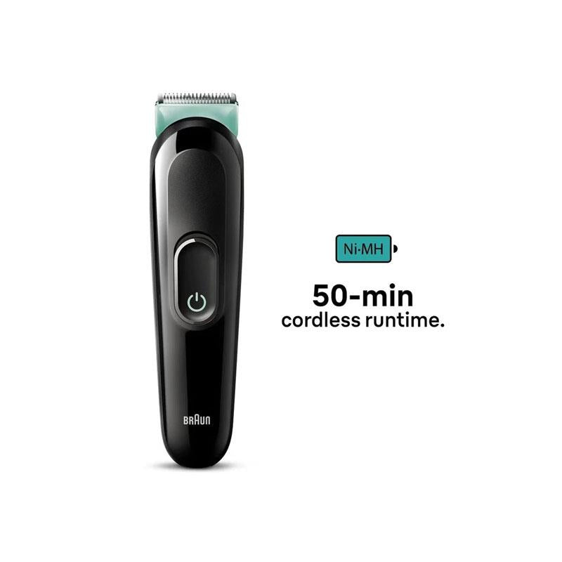 Braun Series 3 6-In-1 All-In-One Style Kit Beard Trimmer Hair Clippers And Face Grooming Kit 50min Runtime Black/Green
