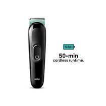 Braun Series 3 6-In-1 All-In-One Style Kit Beard Trimmer Hair Clippers And Face Grooming Kit 50min Runtime Black/Green
