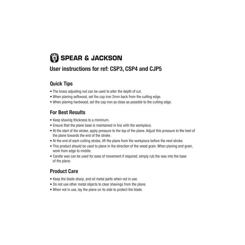 Spear & Jackson Carpenters No.4 Smoothing Plane Silver/Black