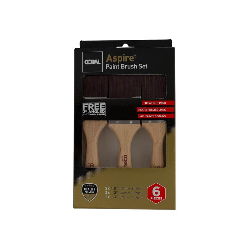 Coral Aspire Paint Brush Set 2X 1.5 Inch 2X 2 Inch 3 Inch 2 Inch Angled Stubby 6 Piece Secondary image